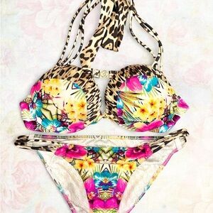 Y2K Victoria's Secret Leopard & Tropicals Bombshell Bikini Set💗